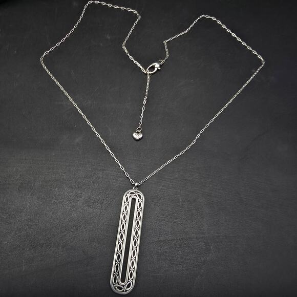 Brighton Ferrara Equestra Necklace Pendant Silver Tone Long OVal - Picture 5 of 6